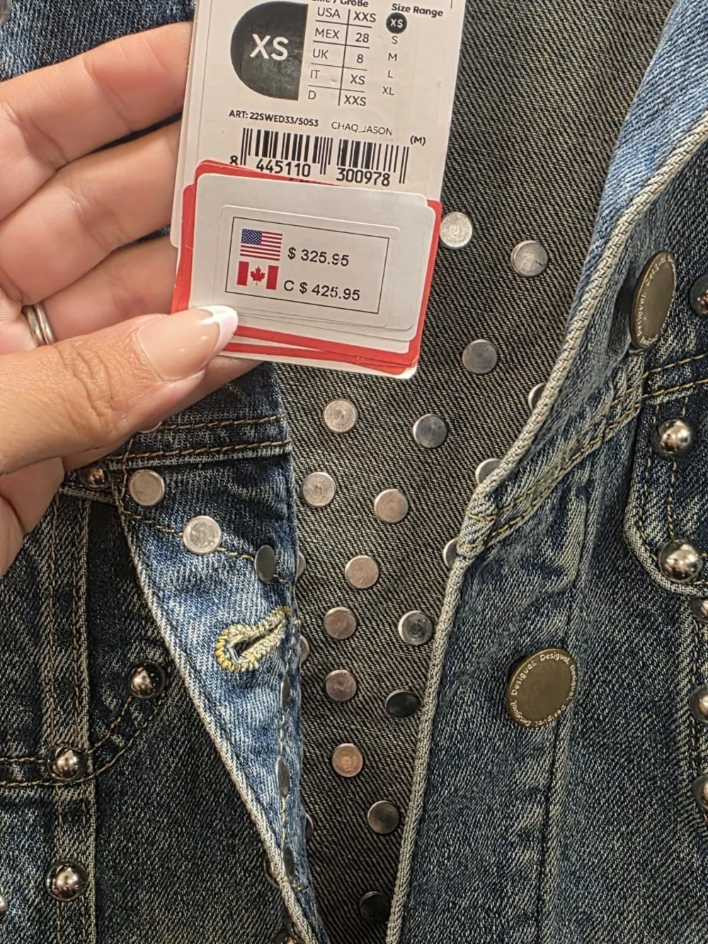 Desigual Studded Blue Denim Jacket with Red Accent - Picture 9 of 9